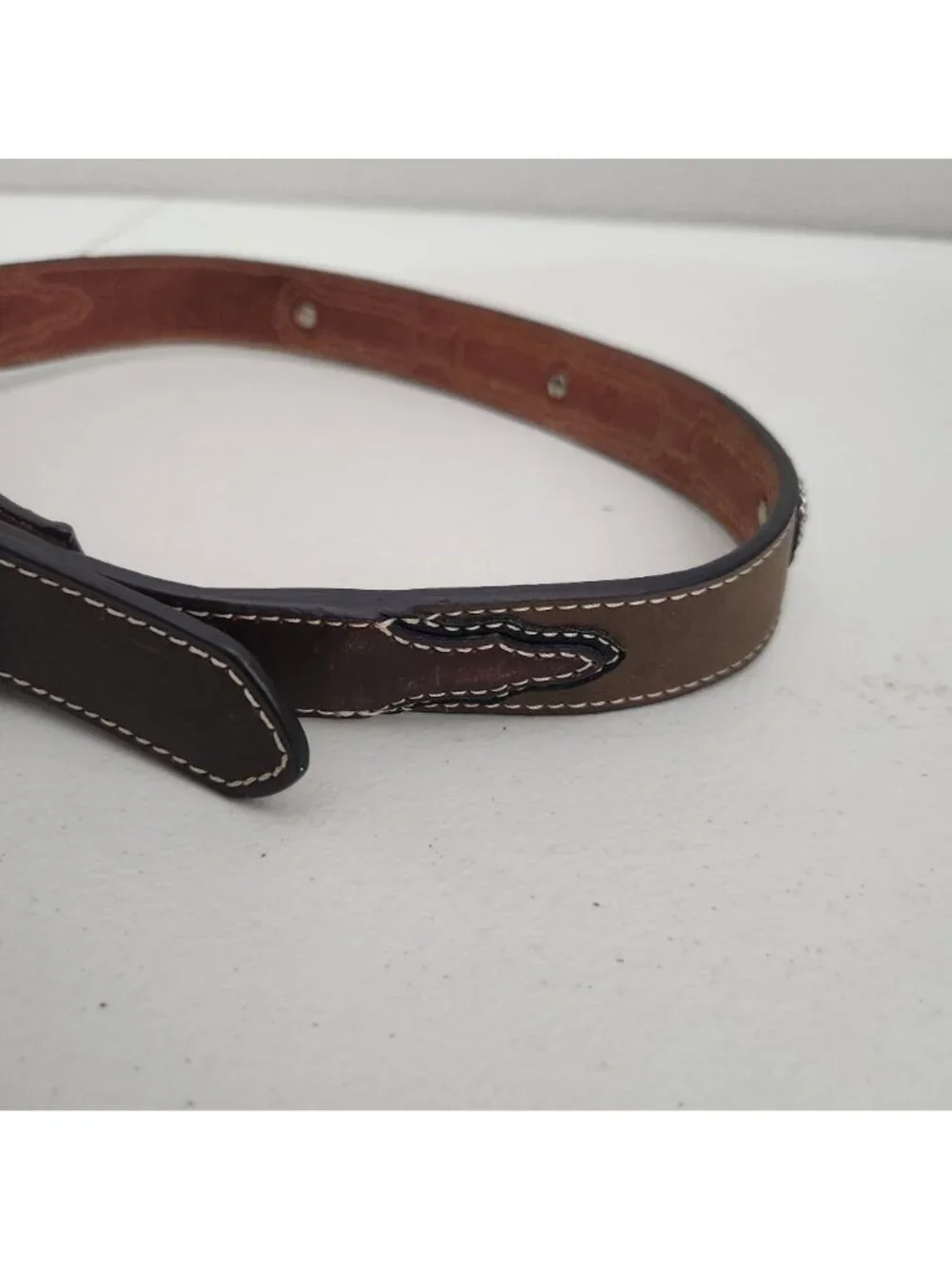 Cavenders Brown Leather Belt With Western Buckle & Detailing - Rodeo Style Pre-O